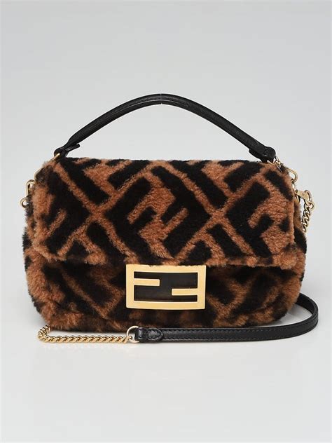 fendi 8bs017|Fendi Tan/Black Shearling Macro FF 1974 Diagonal Mini .